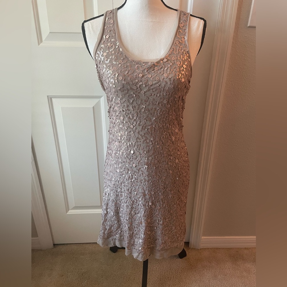 Max Studio Sequin Mini Dress in Light Taupe